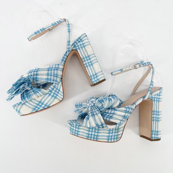 Loeffler Randall Blue Natalia Gingham Plaid Bow Platform Block Heel Sandal US 6 - Picture 4 of 12